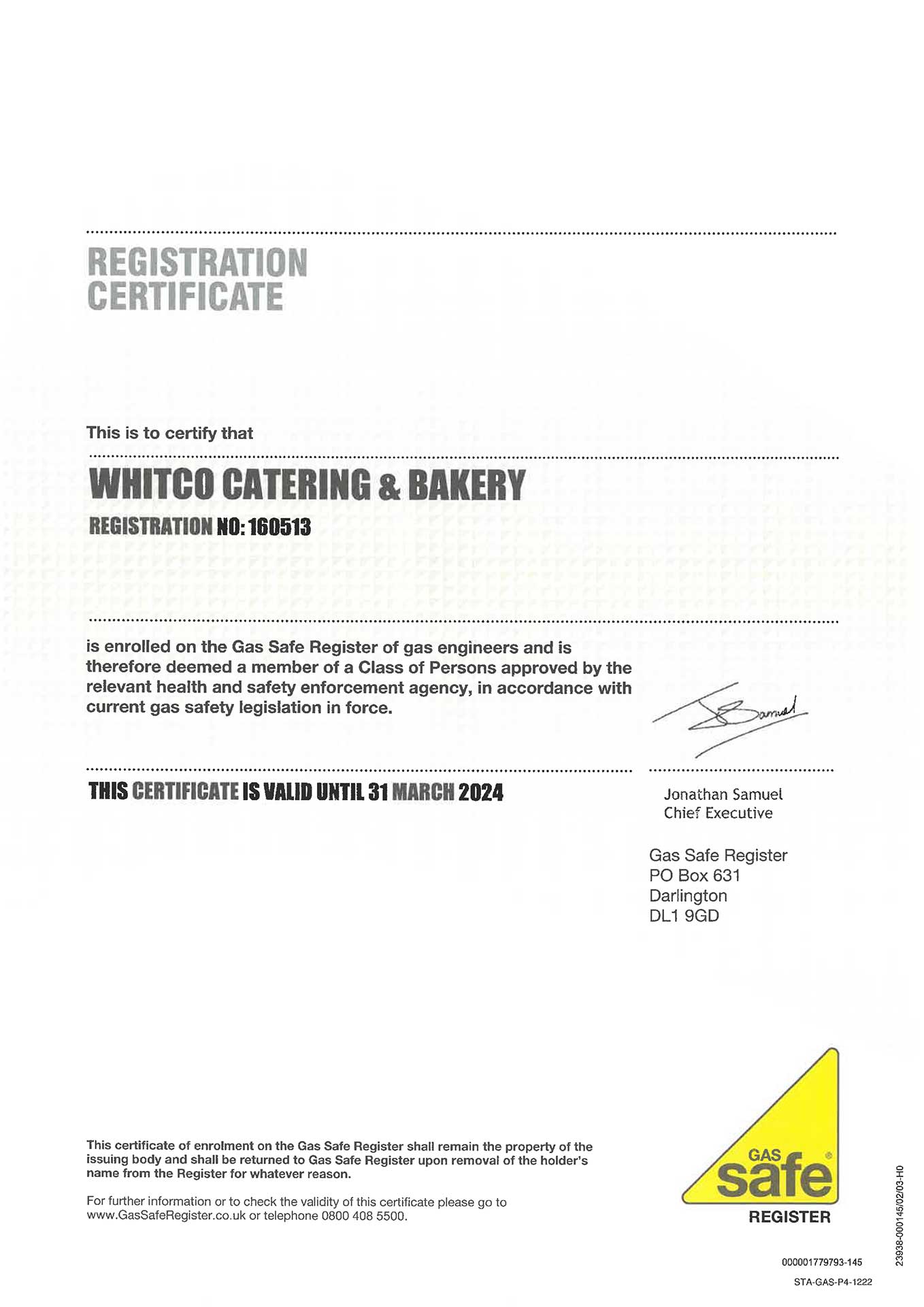 Gas Safe Registration Certificate