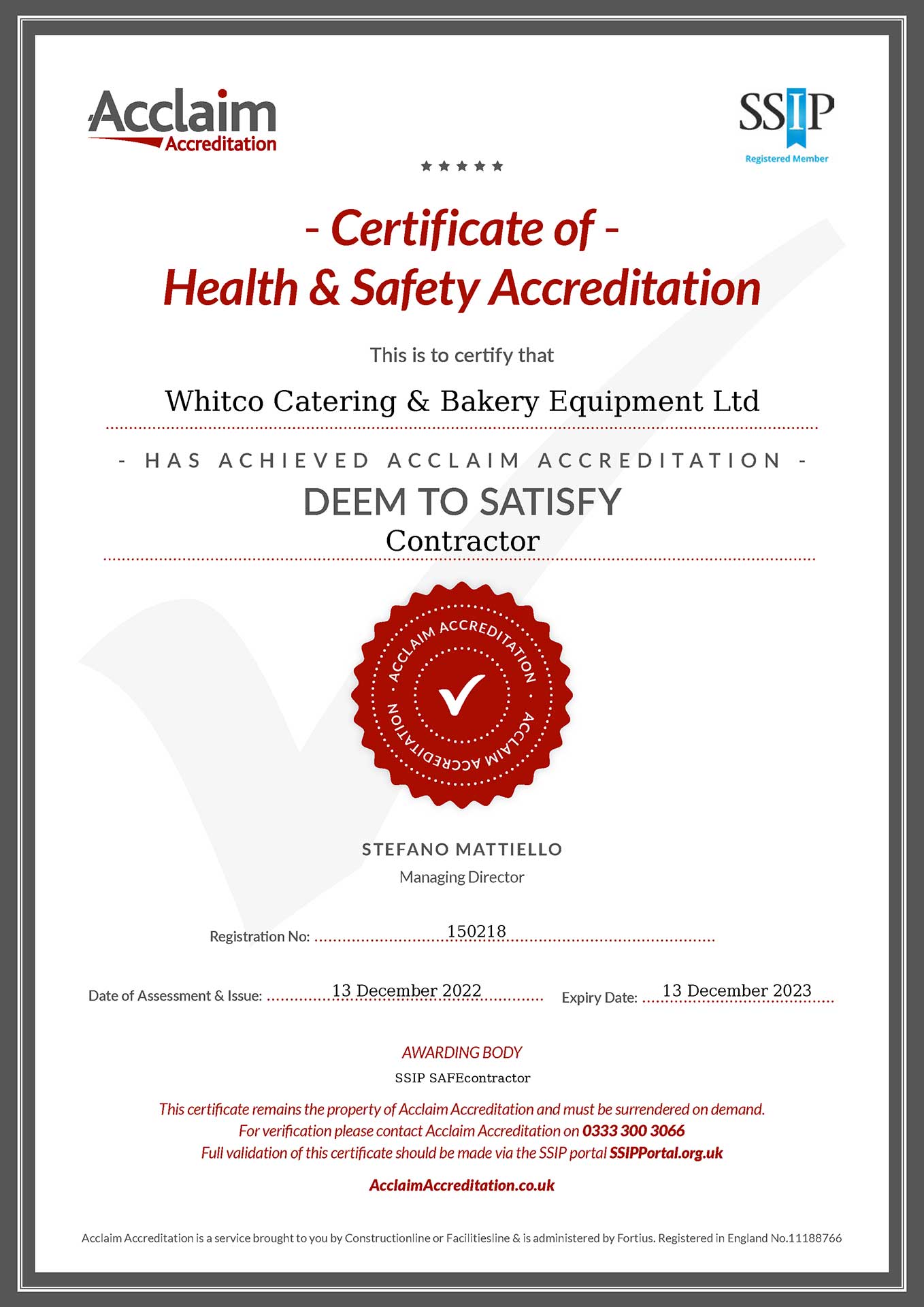 Certificate of Health & Safety Accreditation
