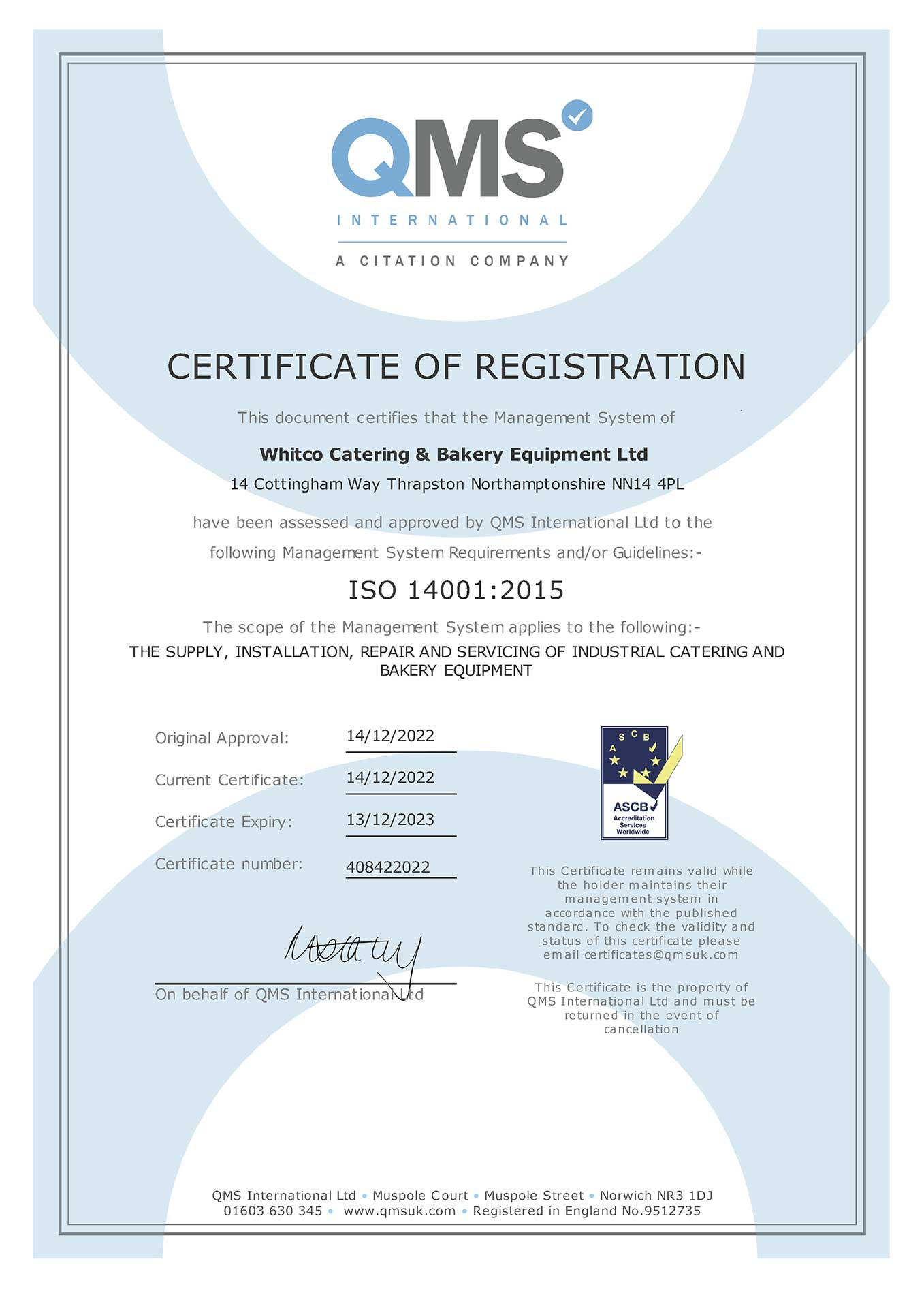 ISO 14001:2015 Certificate of Registration
