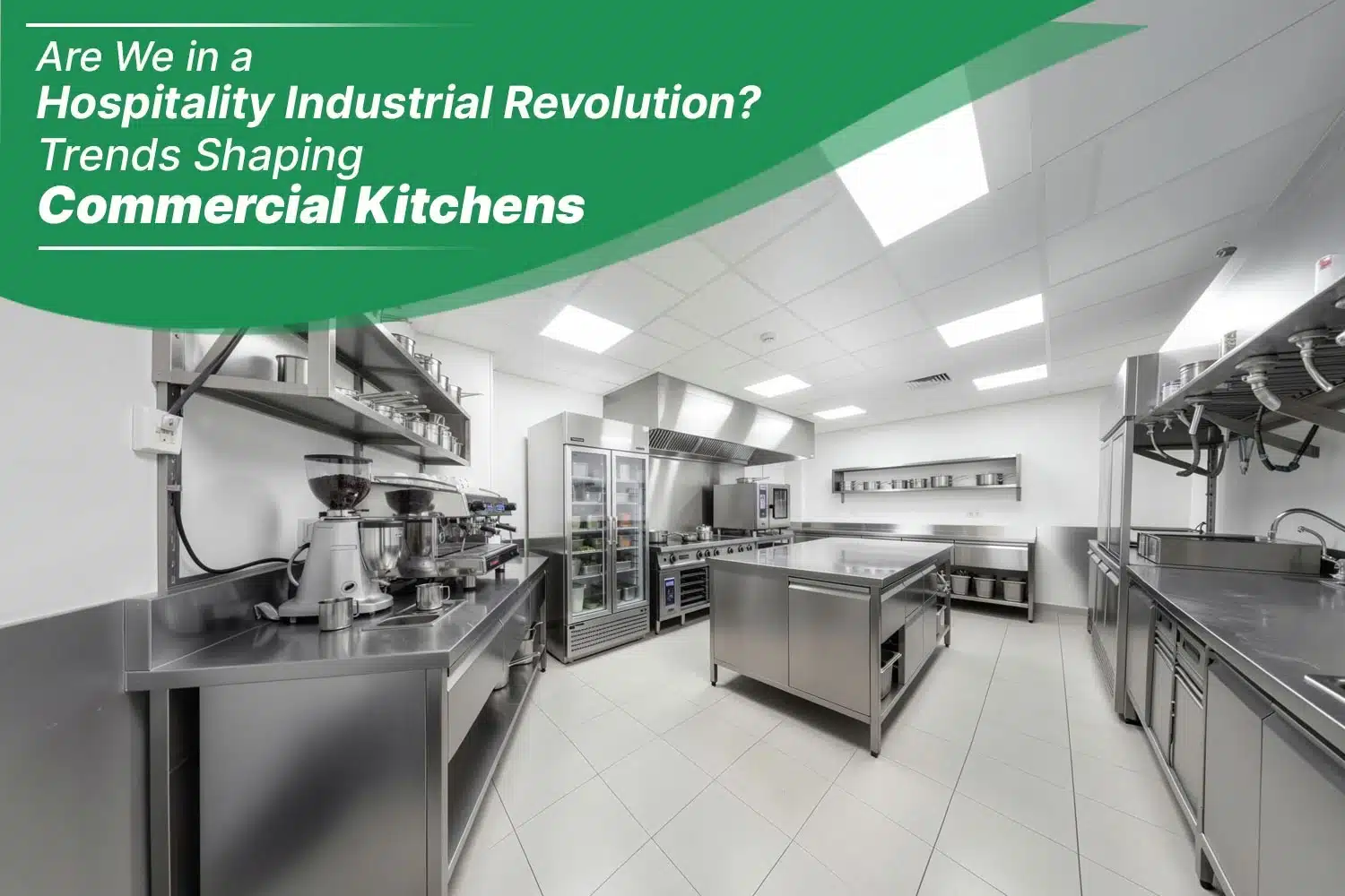 Commercial kitchen design in the UK featuring modern stainless steel equipment, professional workstations, refrigeration units and efficient kitchen installation.